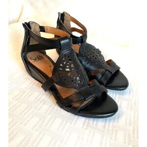 Sofft Breeze Gladiator Black Leather Sandals Women Wedge Size 8W